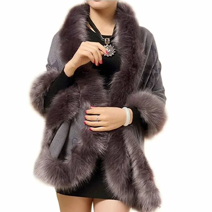 Ladies/Womens Luxury Bridal Faux Fur Shawl Wraps Cloak Coat Sweater Cape