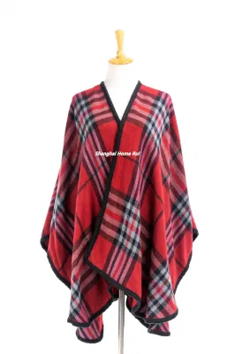 Home Rui Oberbekleidung Frühling Herbst Frau Wärme Bekleidung Accessoire Boucle Kaschmir Feel Block Quaste Wraps Grids Plaid Checks Cardigan Übergroßer Umhang Cape